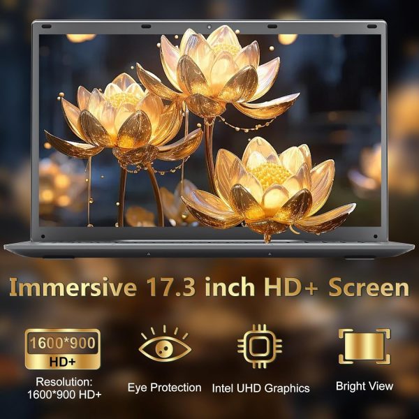 ⁦Soulgenix 17 17.3 Inch HD+ Display Laptop Computer, 11 Pro OS with MS Office Inlcuded, 16GB LPDDR4 RAM, 1TB SSD, 12th N100 Processor, Backlit Keyboard, Fingerprint, Type-C, USB 3.2 Ports, Gray⁩ - الصورة ⁦2⁩