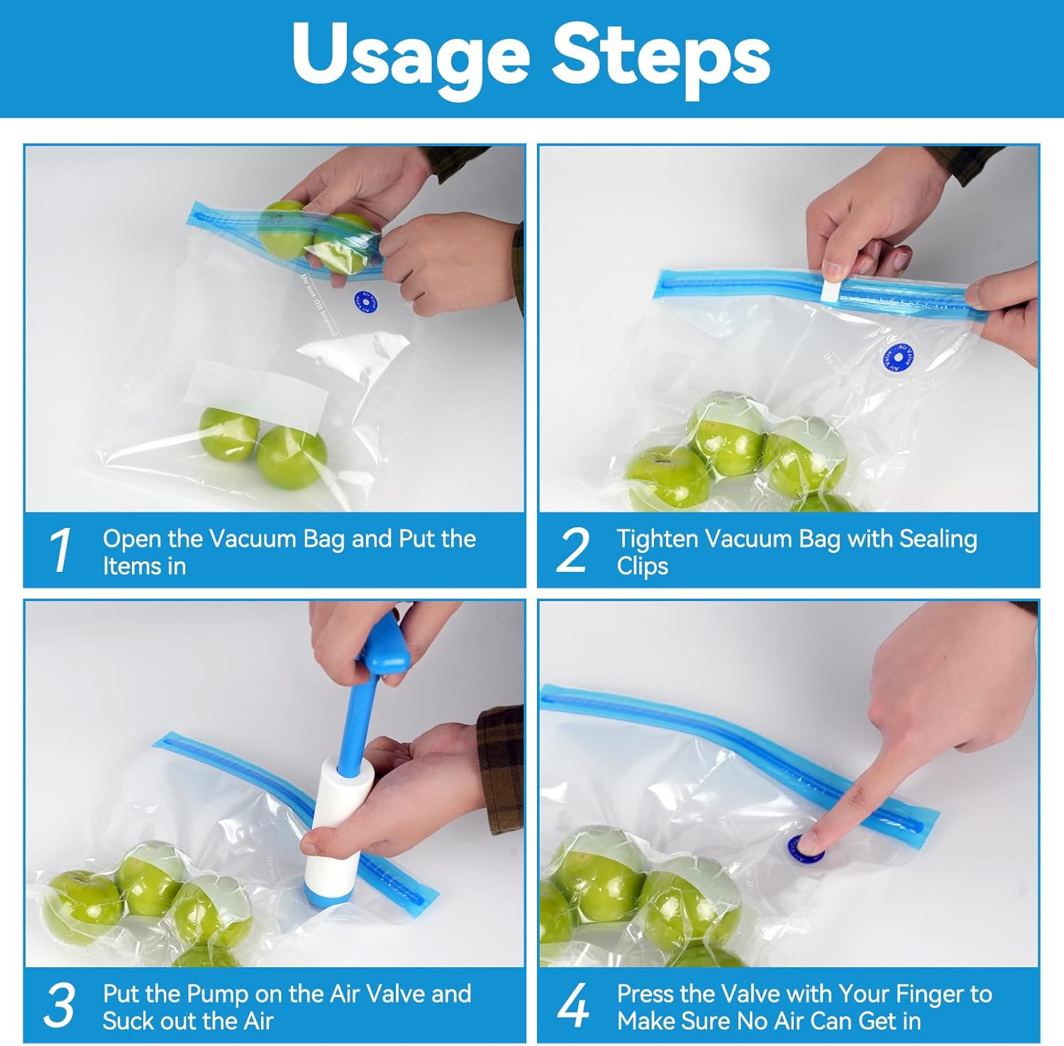 دبليو فاك فري اكياس اغلاق بتفريغ الهواء قابلة لاعادة الاستخدام لتخزين الطعام والطهي خالية من البيسفينول ايه مع مضخة ومشبكين اغلاق من سو فيد 15 قطعة 4 دبليو فاك فري اكياس اغلاق بتفريغ الهواء قابلة لاعادة الاستخدام لتخزين الطعام والطهي خالية من البيسفينول ايه مع مضخة ومشبكين اغلاق من سو فيد 15 قطعة - الصورة 4