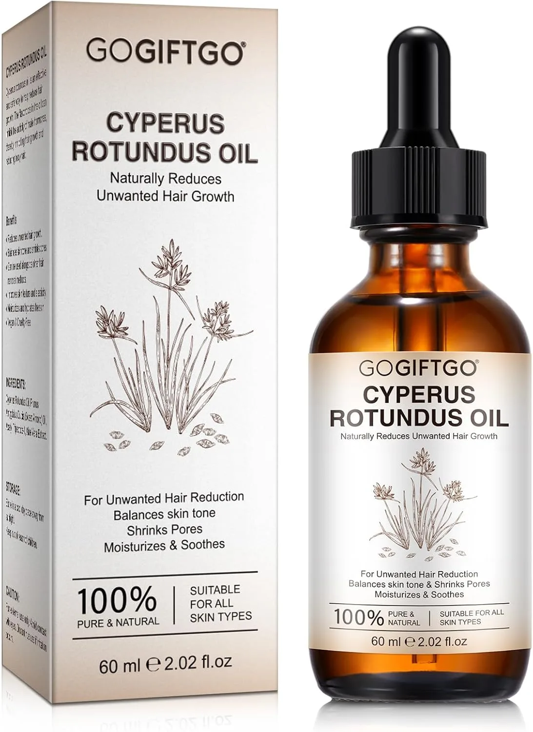 GOGIFTGO Cyperus Rotundus Oil,Cyperus Oil,Cyprus Rotundus Oil for Hair Removal,Cyperus Oil Natural, Soothing and gentle,Reducing Body Hair Growth,Smooth Skin & Hair Removal,60ml