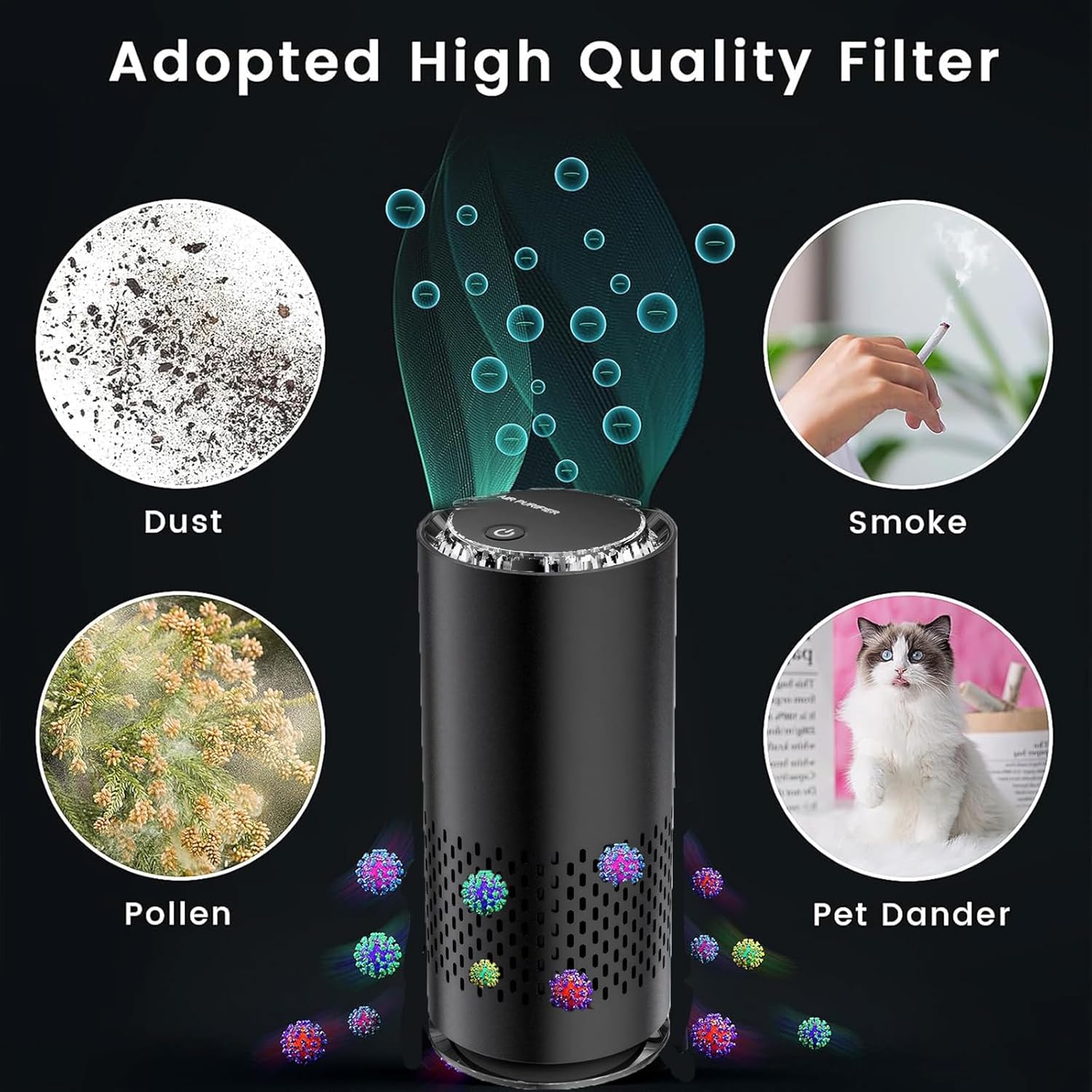 VorsiPro Portable Car Air Purifier, Air Filter with LED Night Light, Air Purifiers with usb Charge for Bedroom Home, Small Mini Air Purifier for Traveling Filter Cleans Air (Black) 3 VorsiPro Portable Car Air Purifier, Air Filter with LED Night Light, Air Purifiers with usb Charge for Bedroom Home, Small Mini Air Purifier for Traveling Filter Cleans Air (Black) - الصورة 3