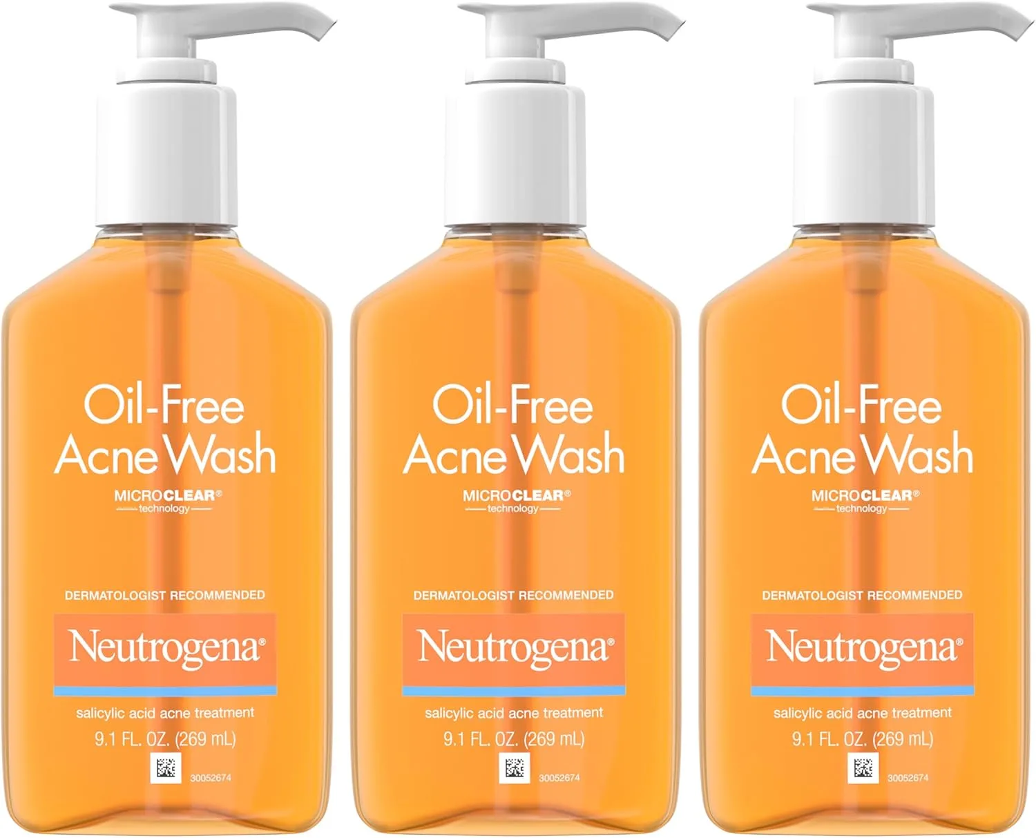 Neutrogena Oil-Free Acne Fighting Facial Cleanser with Salicylic Acid Acne Treatment Medicine, Daily Oil-Free Acne Face Wash for Acne-Prone Skin, 9.1 fl. oz, 3 pk