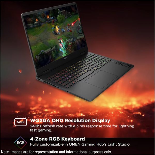 ⁦HP OMEN 16 Gaming Laptop, Intel Ultra 9-285H, 64 GB DDR5 RAM, 4 TB PCIe SSD, 16" WQXGA (2560x1600) 240Hz Display, Nvidia G-Force RTX 5070, RGB Backlit Keyboard, W11 Pro, Shadow Black⁩ - الصورة ⁦3⁩