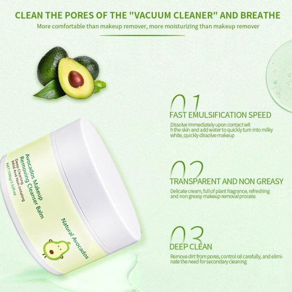 ⁦Azonee Avocado Cleansing Makeup Remover, Cleansing Cream for Sensitive Skin, Moisturizing Cleanser, Cleansing Oil-Free Skin, Refreshing and Gentle Cleanser, Clean and Transparent Cleanser⁩ - الصورة ⁦5⁩