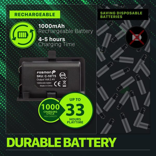 ⁦فوسمون شاحن مزدوج لذراع التحكم متوافق مع اجهزة تحكم Xbox Series X S غير One 360 قاعدة شحن عالية السرعة بطاريتين قابلتين لاعادة الشحن اسود USB 1⁩ - الصورة ⁦3⁩
