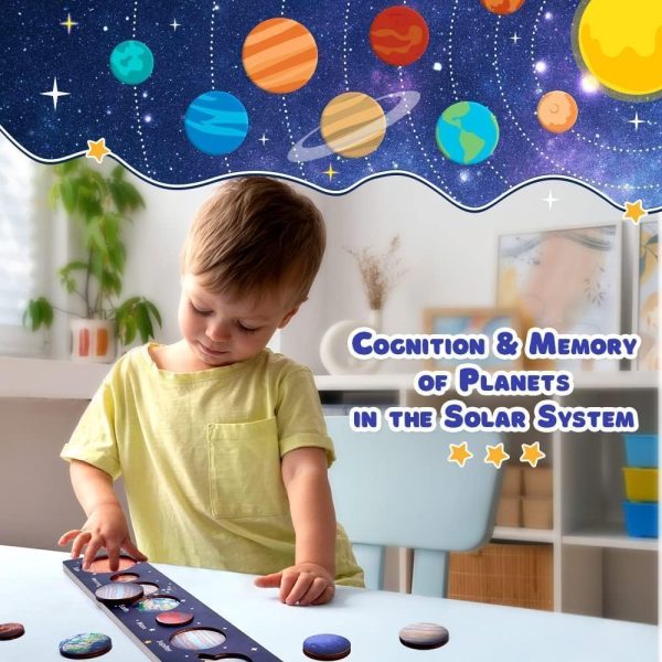 ⁦XICEN Solar System Montessori Wooden Puzzle for Kids 3-5, for 4 5 6 Year Old Boys Girls Birthday Gifts, Learning Educational Space Toys for Toddler Planet Toys(jigsaw)⁩ - الصورة ⁦3⁩
