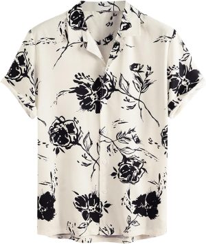 Men s Funky Block Hawaiian Shirt Short Sleeves Button Down Beach Tops Summer Casual Loose Fit Aloha Floral Shirts