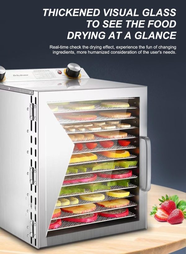 ⁦ETLIFE Glanfen Food Dehydrator, 12 Stainless Steel Trays Dehydrators for Food and Jerky, Herbs, Fruit, Dehydrator Machine with Timer and Temperature Control⁩ - الصورة ⁦2⁩