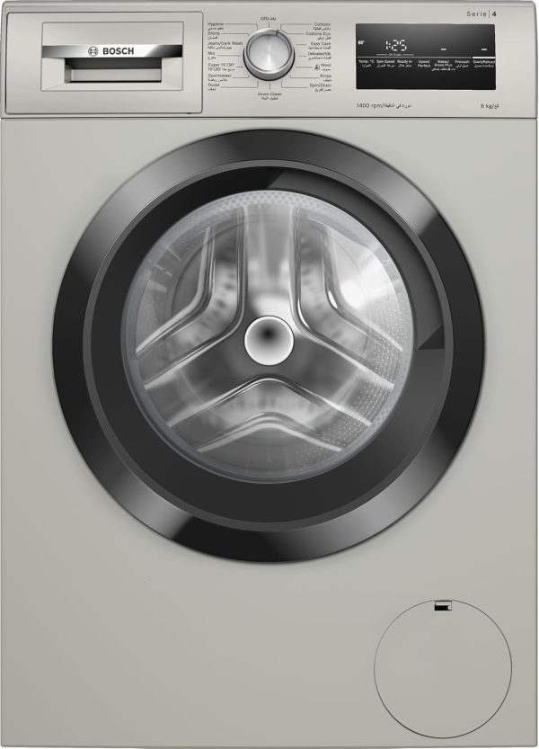 Bosch Washing Machine WAN28283SA Series 4, Front Load, 8 kg, 1400 RPM, Inox Silver, EcoSilence Drive™, SpeedPerfect Technology, VarioDrum Pot, ActiveWater Plus System, LED Display