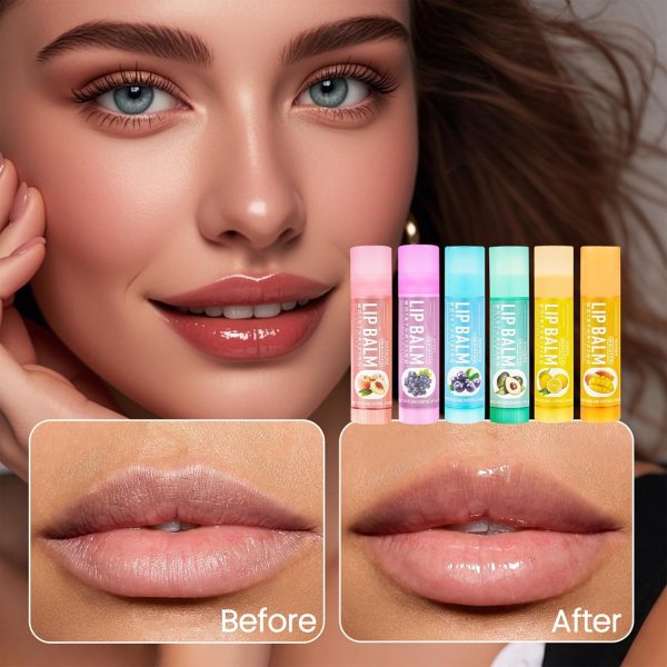 ⁦Fruit Flavored Natural Lip Balm Set Long Lasting Anti-Chapping Moisturizers for Winter Lip Care for Dry Cracked Lips (6 Pack)⁩ - الصورة ⁦3⁩