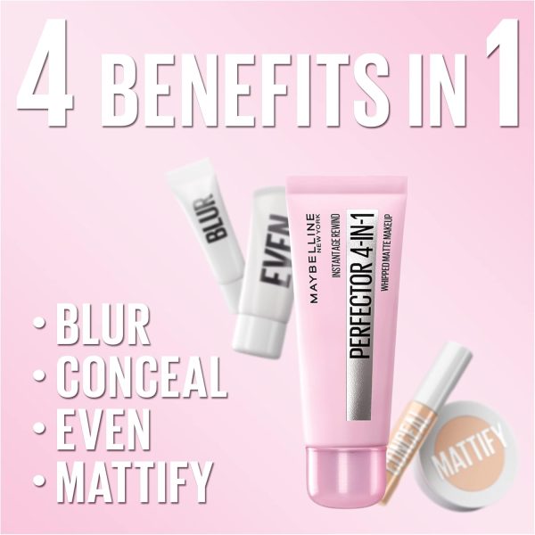 ⁦Maybelline Instant Age Rewind Instant Perfector 4-In-1 Matte Makeup, Blurs Pores, Conceals Blemishes, and Evens Skin Tone with Light Coverage, Light, 1 fl oz⁩ - الصورة ⁦4⁩