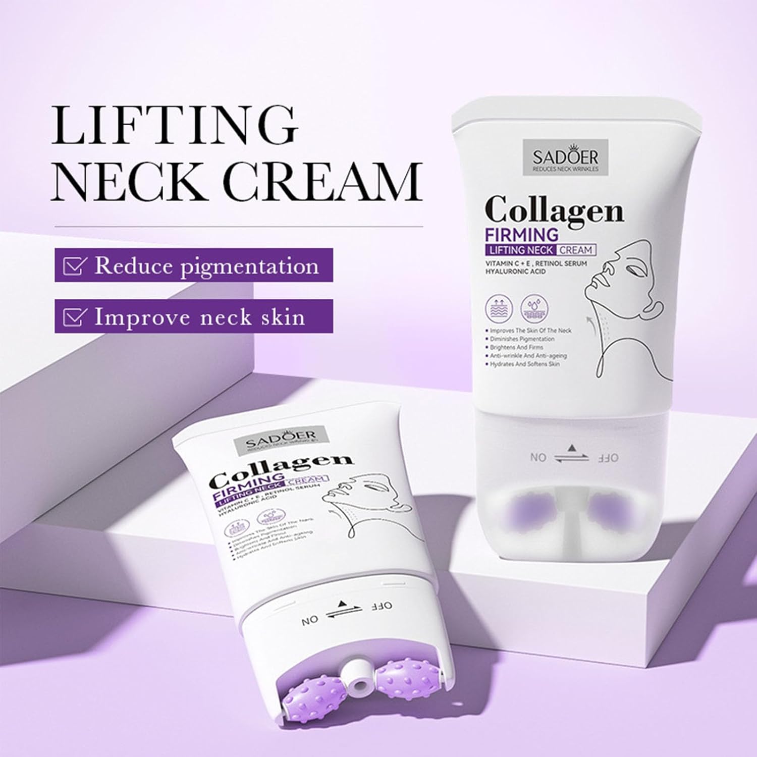 CLY AMS Neck Creams for Firming Roller,Neck Creams for Tightening Best for Older Women,Relieve Edema In The Neck,Reduce Wrinkles Fine Lines and Double Chin,Firm and Lift Sagging Skin 2 CLY AMS Neck Creams for Firming Roller,Neck Creams for Tightening Best for Older Women,Relieve Edema In The Neck,Reduce Wrinkles Fine Lines and Double Chin,Firm and Lift Sagging Skin - الصورة 2