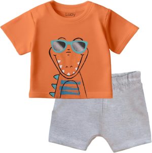 طقم ملابس مصنوع من البامبو بنسبة 100% بأكمام قصيرة وشورت للأطفال والأولاد والبنات من لواي