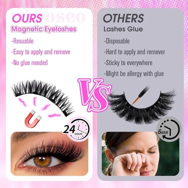 ⁦Magnetic Eyelashes,Natural Look Reusable Magnetic Eyelashes No Glue Needed,Eyelash Extension Tool,Upper and Lower Eyelash Combo Set Easy to Wear and Remove (CT04-2)⁩ - الصورة ⁦6⁩