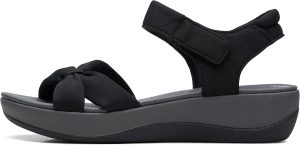 Clarks Women's Arla Shore Flat Sandal Black Textile 38 EU