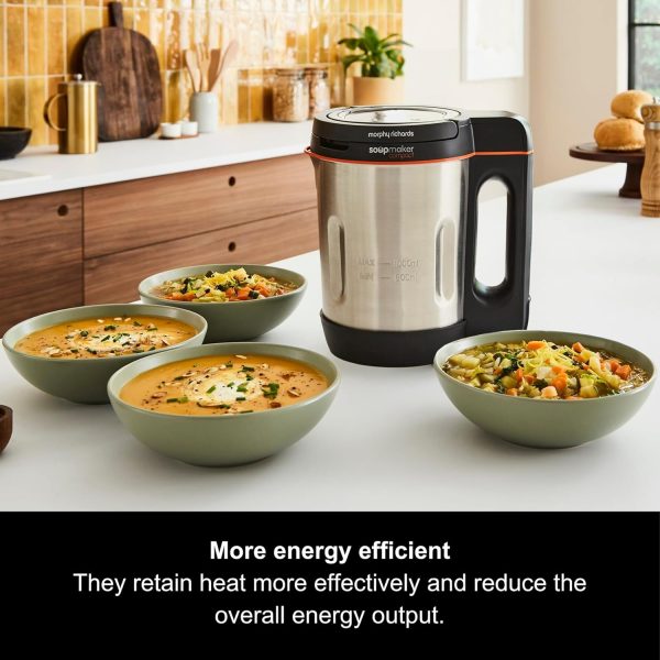 ⁦Morphy Richards Compact Soup Maker, Blend & Cook Smooth & Chunky Soup, Smoothies, Black & Stainless Steel, 1 Litre, 900 W, 501021⁩ - الصورة ⁦7⁩
