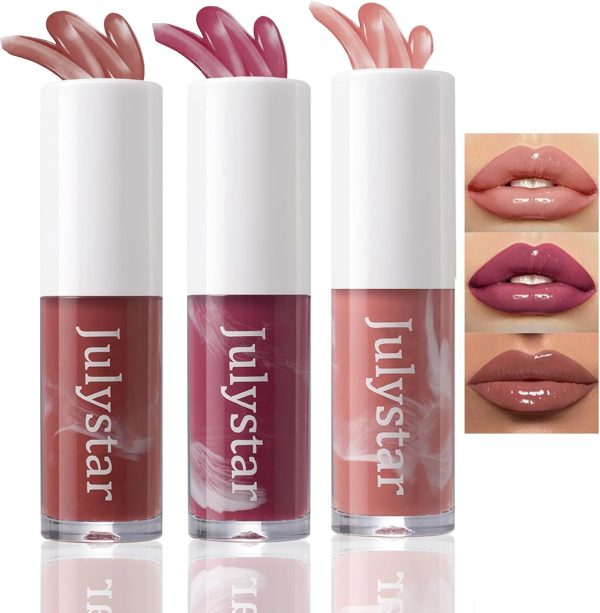 TERRIFI Hydrating & Plumping Lip Gloss with Big Brush Head, Tinted Butter Lip Gloss, Long-Lasting Shimmery Lip Oil for Fuller Lips, Highly Pigmented Moisturizing Lip Glaze (3 Colors, 3 Pcs)