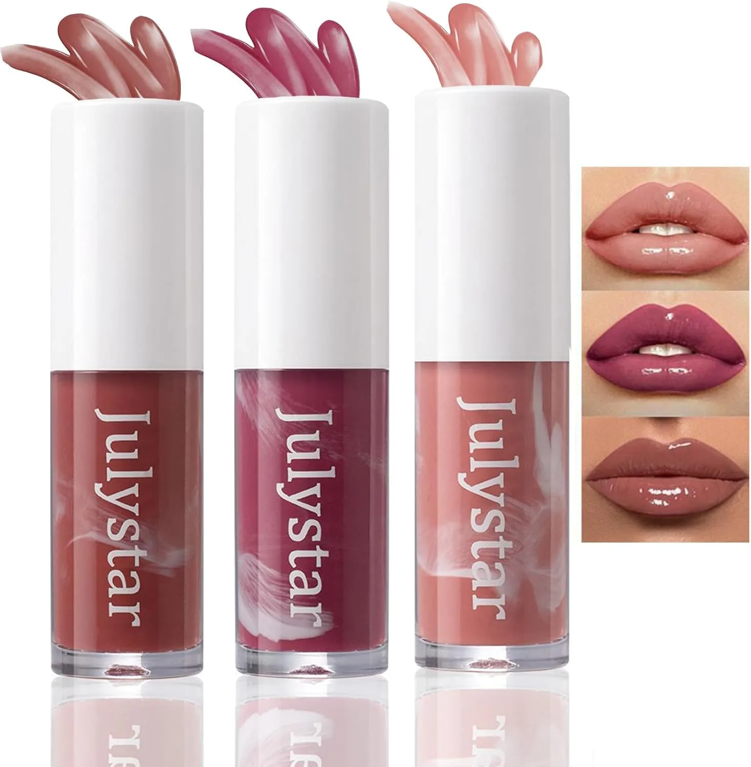 TERRIFI Hydrating & Plumping Lip Gloss with Big Brush Head, Tinted Butter Lip Gloss, Long-Lasting Shimmery Lip Oil for Fuller Lips, Highly Pigmented Moisturizing Lip Glaze (3 Colors, 3 Pcs)