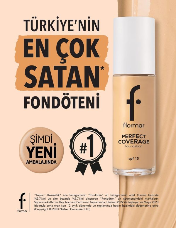 ⁦Flormar Perfect Coverage Foundation 103 Creamy Beige⁩ - الصورة ⁦5⁩