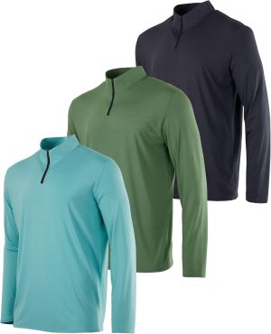 Real Essentials 3 Pack: Men's Active Dry-Fit Quarter Zip Long Sleeve Outdoor Athletic Performance Pullover