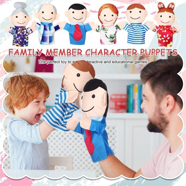 ⁦XICEN 6 Pcs Family Style Hand Puppets Soft Plush Puppets Family Members Hand Puppets Cute Toys for Teachers Parents Shows Story Time Playtime Schools, Grandparents, Mom, Dad, Brother, Sister⁩ - الصورة ⁦5⁩