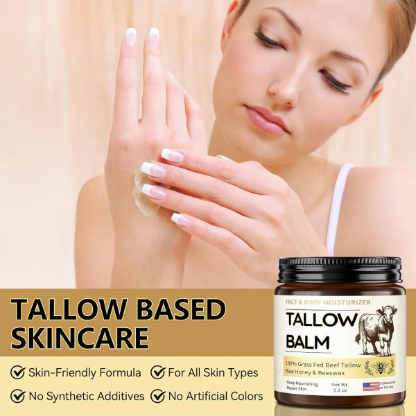 ⁦Veakoo Beef Tallow for Skin, Organic Whipped Tallow and Honey Balm, Grass Fed Beef Tallow Face Moisturizer, Natural Tallow Skin Care Cream Body Butter, Nourish and Soothe Dry Skin⁩ - الصورة ⁦7⁩