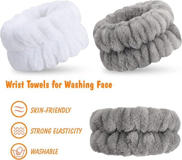 ⁦SAMMOO 2 Pairs Spa Wrist Wash Bands - Microfiber Wristbands for Washing Face, Absorbent Towels, No Drip Cleansing Cuffs for Girls - Prevent Liquids from Spilling Down Arms⁩ - الصورة ⁦4⁩
