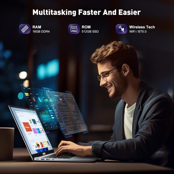 ⁦ACEMAGIC Laptop, 15.6" Business Student Laptop Computer, Intel Quad-Core Processor Windows 11 Laptop, 16GB DDR4 512GB SSD, Up to 2TB,180° Open Angle, Metal Shell, WiFi, USB3.2, Type C⁩ - الصورة ⁦2⁩
