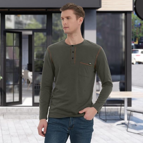 ⁦Donason Men's Henley Shirts Long Sleeve Casual Fashion T-Shirt Mens Slim Fit Cotton Tee Shirts Basic Tops with Pocket⁩ - الصورة ⁦3⁩