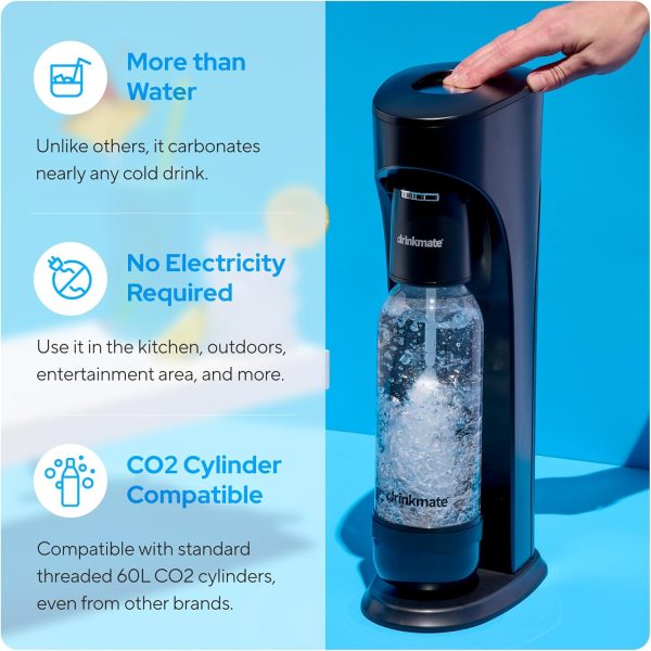 ⁦Drinkmate OmniFizz Sparkling Water and Soda Maker, Carbonates Any Drink, ULTIMATE BUNDLE - Includes three 60L CO2 Cylinders, Two Carbonation Bottles, and Fizz Infuser (Matte Black)⁩ - الصورة ⁦2⁩