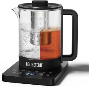 Aesthetern Electric Kettle with Infuser, Temperature Control and Auto Shut Down, Keeps Warm 24 Hours for Coffee, Water Heater, Black Glass Pot 1.5L