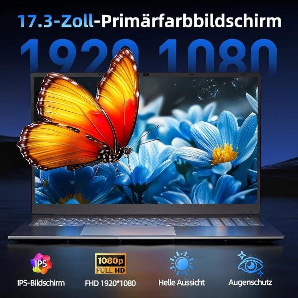 ⁦SGIN 17.3 Inch Laptop 4GB RAM 128GB SSD ROM Notebook, Core I3, FHD IPS, 2 x USB 3.2, Bluetooth 4.2, Dual Band WiFi, Expandable Memory 512GB TF 7000mAh⁩ - الصورة ⁦2⁩