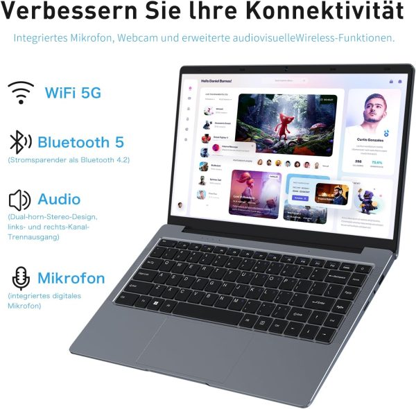 ⁦Auusda Laptop 14 Inch, Quad-Core J4125 (up to 2.8GHz) 8GB DDR4 512GB SSD, Cheap Laptop, USB 3.0, Mini HDMI, MicroSD Slot, Memory Expandable up to 3TB, Notebook for Students and Office⁩ - الصورة ⁦6⁩