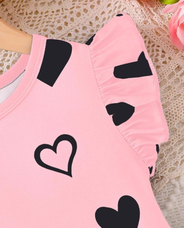⁦VeryNew Girls Ruffle Sleeve Dress A-Line Skater Kids Cute Cat Casual Dresses Summer Sundress for 4-8 Years⁩ - الصورة ⁦3⁩
