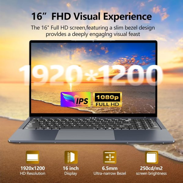 ⁦Gaming Laptop i5, 16 inch Laptops, Laptop Computer Up to 3.60GHZ,Traditional Laptops Computers for 16GB RAM 512GB SSD, Business Lap top Full HD 1920X1200 Display 180 Angle Opening WIFI 5 Lap top⁩ - الصورة ⁦2⁩
