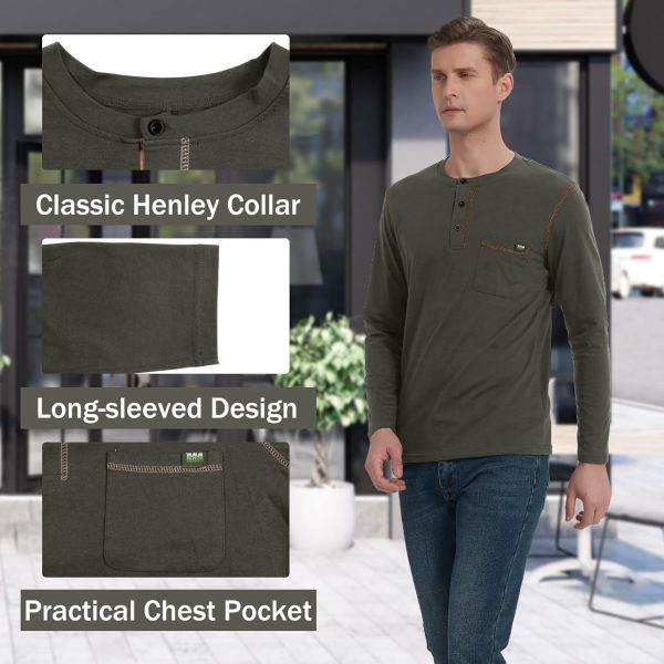 ⁦Donason Men's Henley Shirts Long Sleeve Casual Fashion T-Shirt Mens Slim Fit Cotton Tee Shirts Basic Tops with Pocket⁩ - الصورة ⁦4⁩