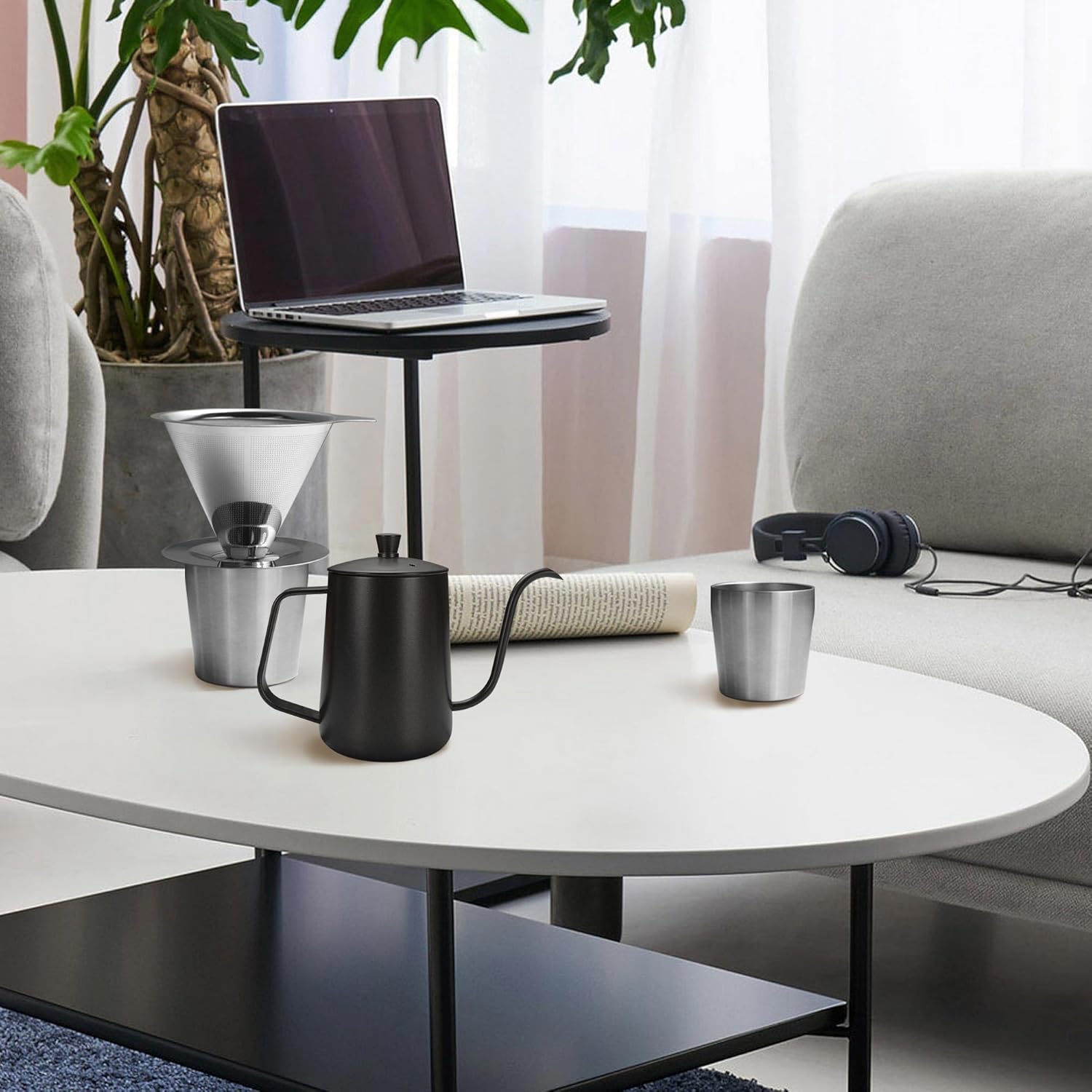 طقم فاخر أدوات v60 عدد 4 قطع غلاية ستيل معكوفة, فلتر دائم ستيل 304, كوبين ستيل عازلة للحراره 2 طقم فاخر أدوات v60 عدد 4 قطع غلاية ستيل معكوفة, فلتر دائم ستيل 304, كوبين ستيل عازلة للحراره - الصورة 2