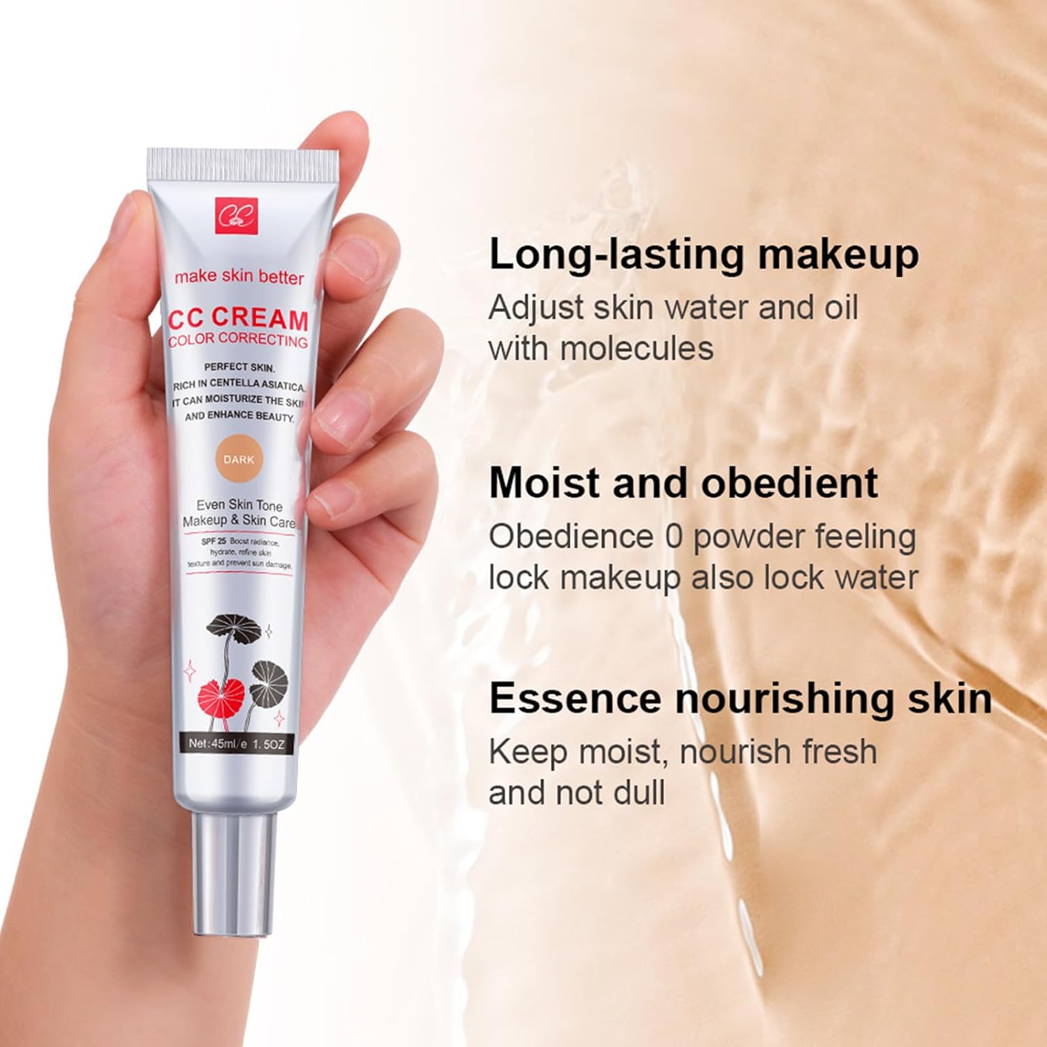 Lyaqbe Centella CC Cream,Color Correcting CC Cream,Concealer before Makeup to Brighten Skin Tone,Invisible Pores Concealer(Dark) 4 Lyaqbe Centella CC Cream,Color Correcting CC Cream,Concealer before Makeup to Brighten Skin Tone,Invisible Pores Concealer(Dark) - الصورة 4