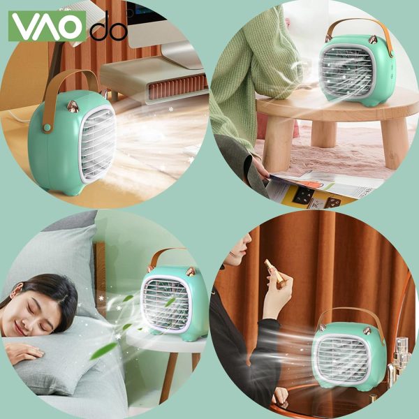 ⁦VAODO Portable Air Conditioner, Evaporative Air Cooler, Rechargeable USB Small Desktop Fan Air Conditioner, Refrigeration Spray, for Office, Bedroom, Car, Camping, Indoor Outdoor，Green⁩ - الصورة ⁦6⁩
