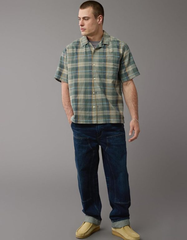 ⁦American Eagle Men Plaid Button-Up Poolside Shirt⁩ - الصورة ⁦2⁩