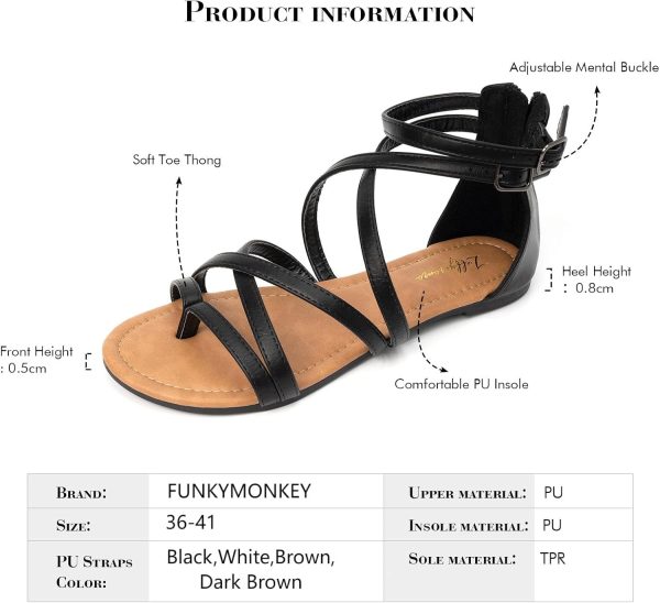⁦FUNKYMONKEY Women's Gladiator Strap Sandals Flat Fisherman Thong Cross Strappy Sandals⁩ - الصورة ⁦5⁩