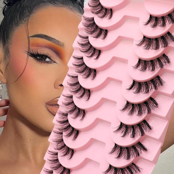 ⁦MAKINGTEC False Eyelashes - Half Lashes with Clear Band, Fluffy Volume, Soft 3D Wispy Lashes (10 Pairs)⁩ - الصورة ⁦6⁩