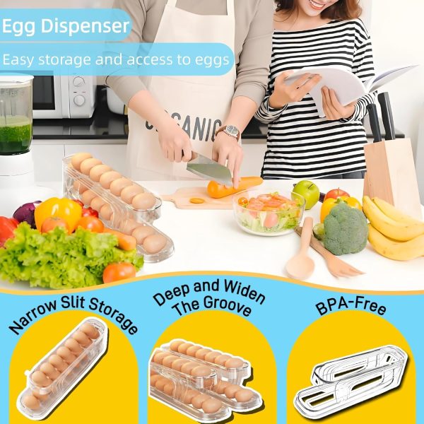 ⁦Tazweeq 1 Pack Egg Holder for Fridge, Automatically Rolling Egg Dispenser, Space-Saving Egg Organizer for Refrigerator, Plastic Egg Storage Container, Clear⁩ - الصورة ⁦5⁩