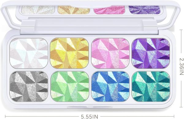 ⁦Tazweeq 8 Colors Face Highlighter, Diamond Glitter iluminadores, Makeup Palette, Intense-Color Chameleon Eyeshadow Rainbow Shimmer, Highlighter Metallic Contour Bronzer Palette⁩ - الصورة ⁦2⁩