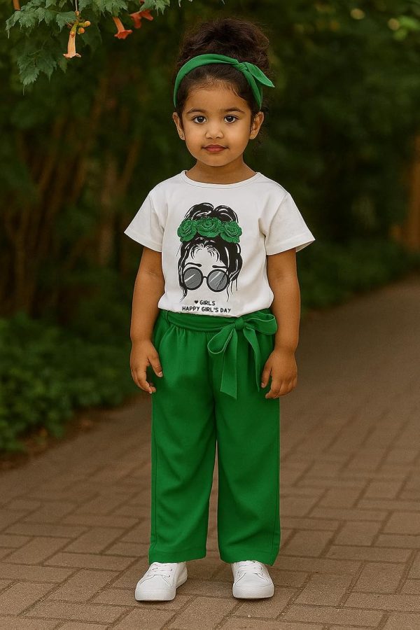 ⁦VeryNew Girls 2 Piece Outfits Kids Clothes Casual Girl Crop Tops + Solid Pants with Belt for 7-12Y⁩ - الصورة ⁦2⁩