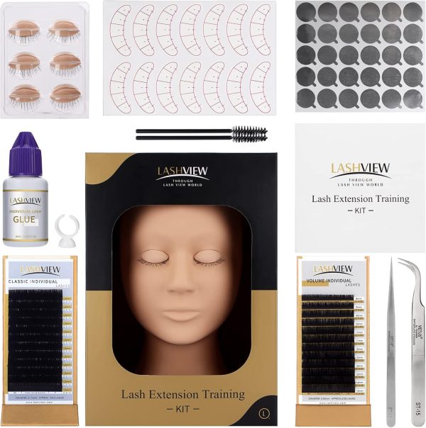 ⁦LASHVIEW Eyelash Extension Kit,Professional Eyelash Mannequin Head Kit with 4pc Removable Eyelids, Lash Kit for Eyelash Extensions Beginners,Training Makeup and Eyelash Graft⁩ - الصورة ⁦3⁩