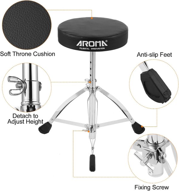 ⁦Morelian Universal Drum Throne Round Padded Drum Seat Stool -braced Stainless Steel Legs Anti-slip 5 Levels Adjustable Height for Adult Drummers⁩ - الصورة ⁦5⁩