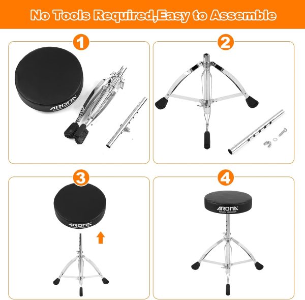 ⁦Morelian Universal Drum Throne Round Padded Drum Seat Stool -braced Stainless Steel Legs Anti-slip 5 Levels Adjustable Height for Adult Drummers⁩ - الصورة ⁦3⁩