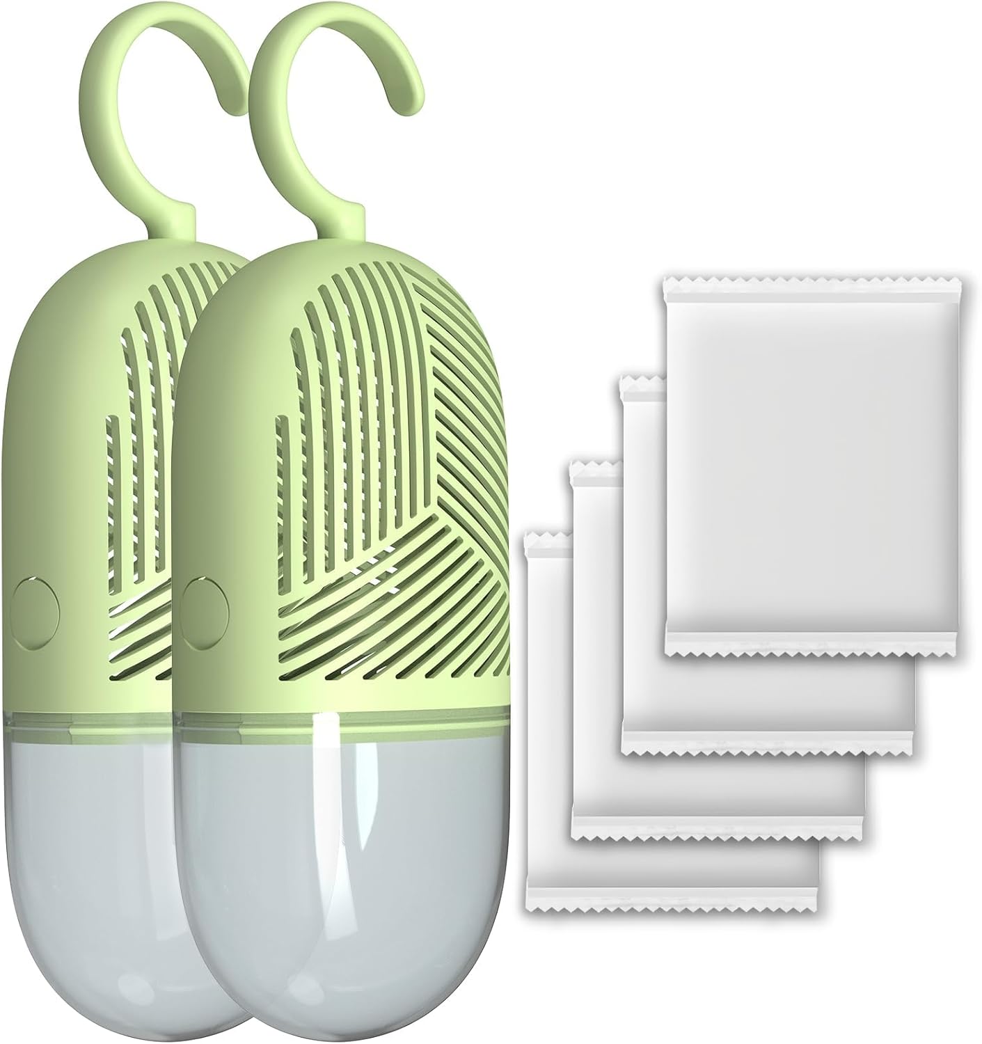 Hanging Moisture Absorber, 360° Ventilation Reusable Dehumidifier for Closet with 4 Refill Bags, Damp Rid Essentials for Wardrobes, Bedrooms and Bathrooms,(Green-2 Packs) 1 Hanging Moisture Absorber, 360° Ventilation Reusable Dehumidifier for Closet with 4 Refill Bags, Damp Rid Essentials for Wardrobes, Bedrooms and Bathrooms,(Green-2 Packs)