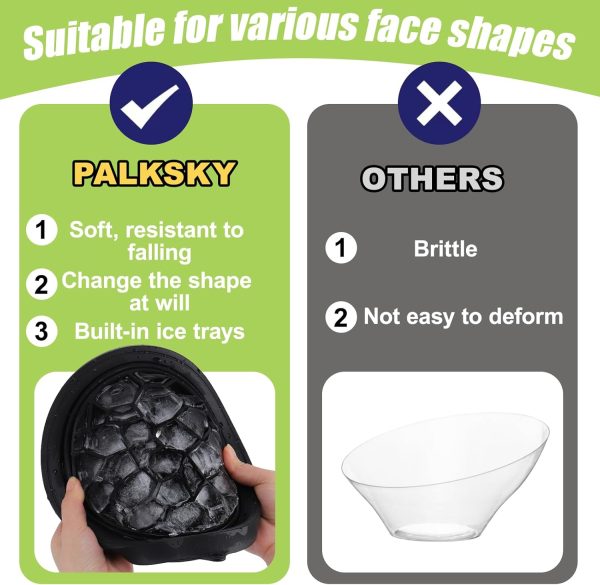 ⁦Ice Face Bowl with Built-In Tray, Silicone Foldable & Hanging Facial Plunge Bowl Portable Face Ice Bath at Home and Travel (1, Black)⁩ - الصورة ⁦2⁩