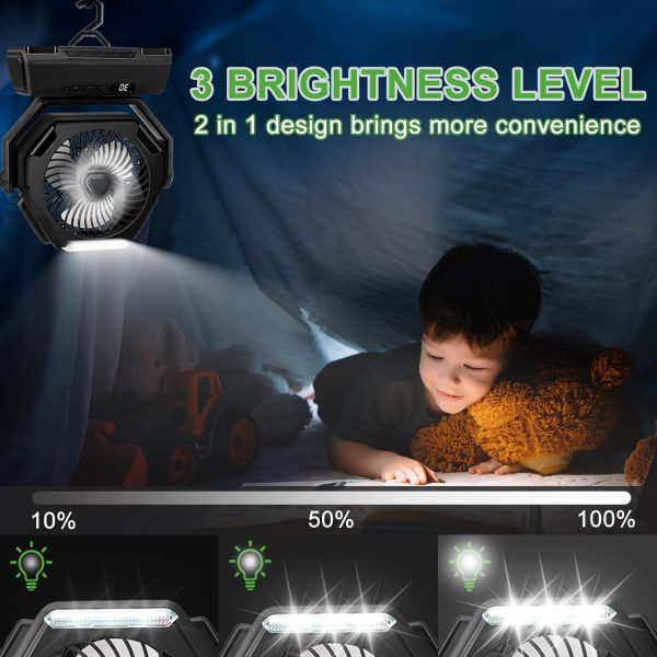 ⁦KASTWAVE Portable Fan Rechargeable, 6000mAh Battery Operated Fan with LED Lantern, 270°Head Rotation, 3 Speed USB Camping Fan with Hanging Hook for Travel Tent Fishing Car RV⁩ - الصورة ⁦6⁩